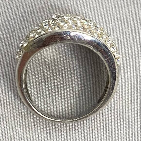 Big Statement Piece Ring Pave' Face Silver Tone With Clear Stones - Picture 7 of 10
